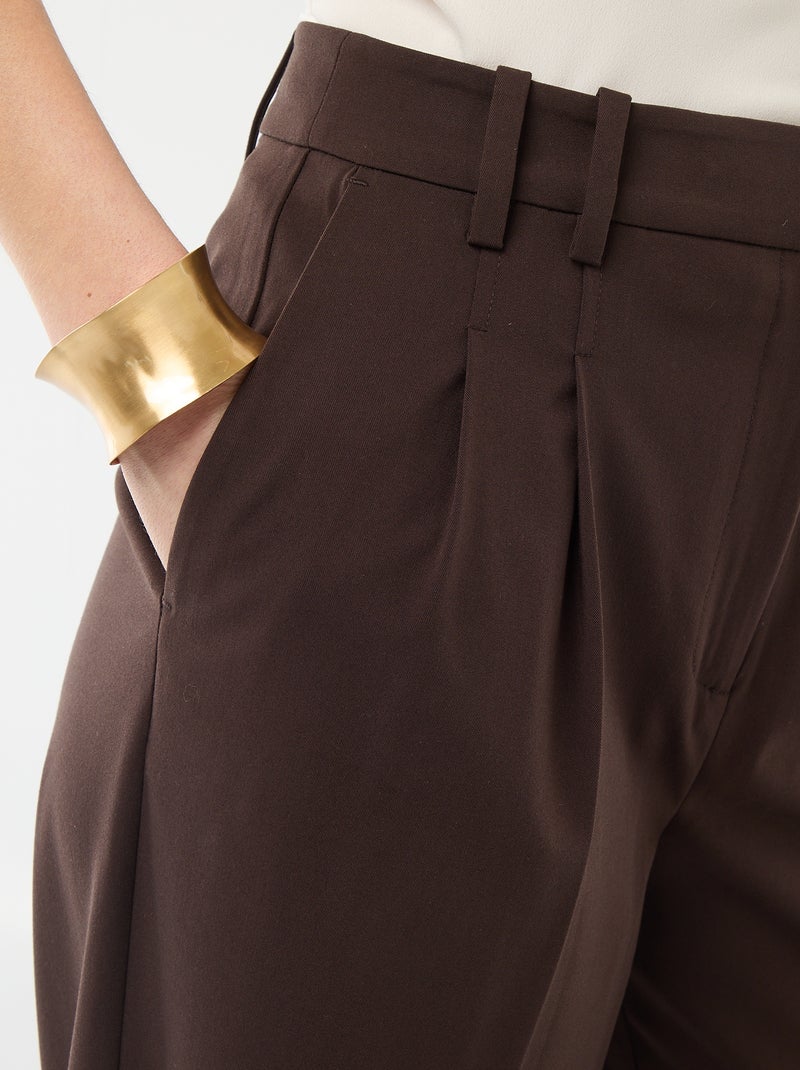 Pantalón ancho de tiro alto con 5 bolsillos Marron - Kiabi