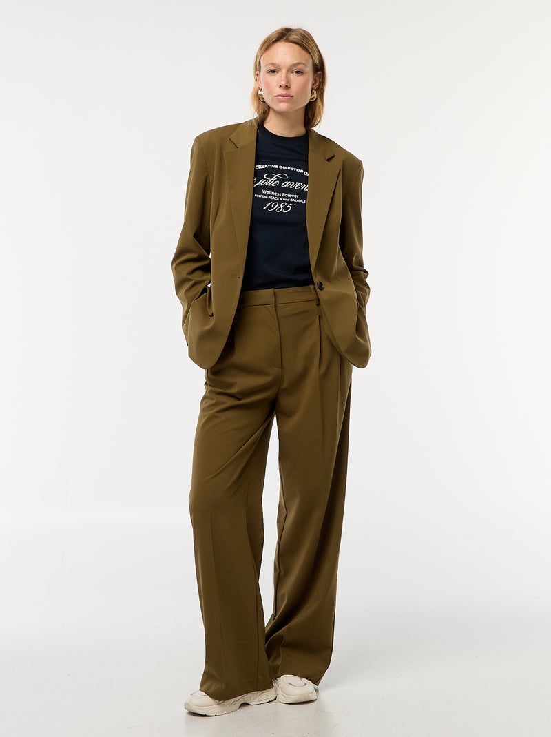 Pantalón ancho de tiro alto con 5 bolsillos Verde - Kiabi