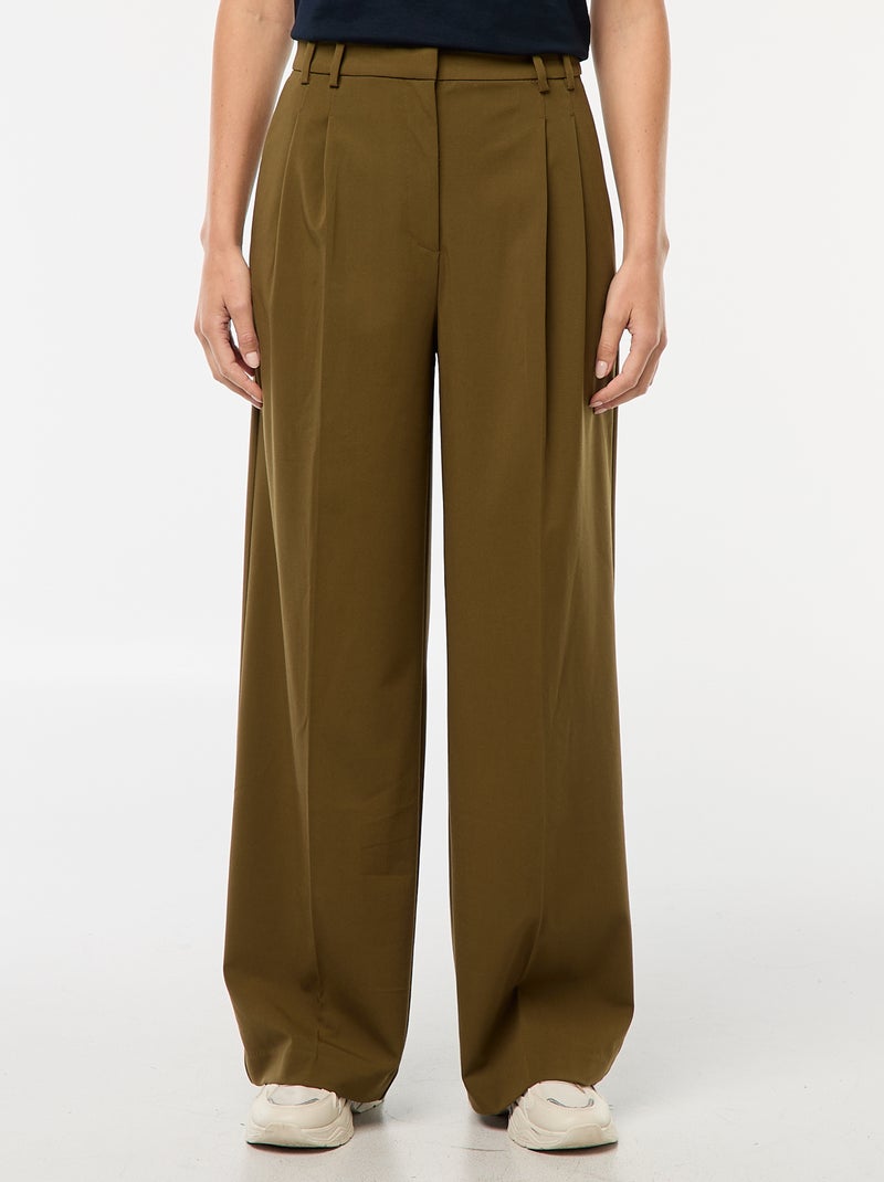 Pantalón ancho de tiro alto con 5 bolsillos Verde - Kiabi
