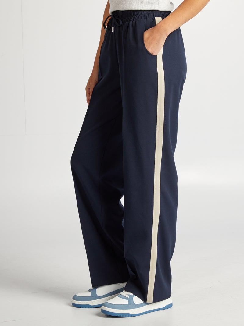 Pantalón ancho de tiro alto con bandas con contraste AZUL - Kiabi