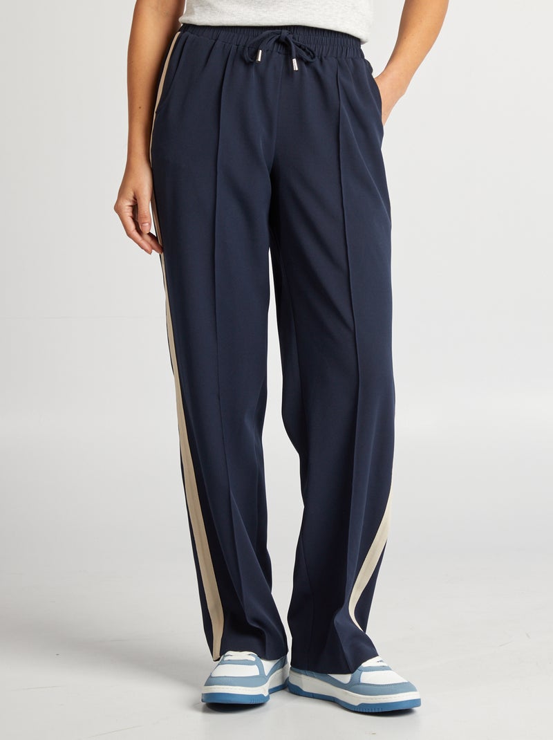 Pantalón ancho de tiro alto con bandas con contraste AZUL - Kiabi