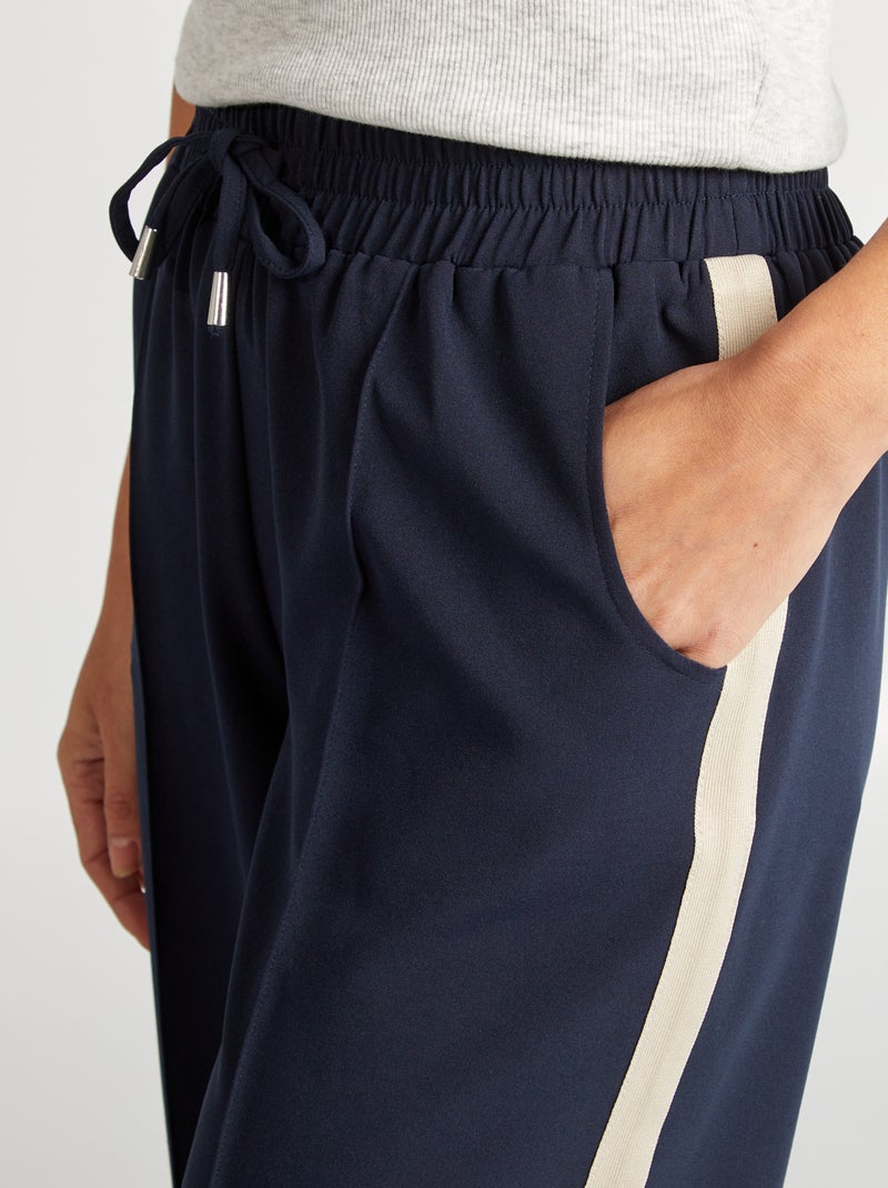 Pantalón ancho de tiro alto con bandas con contraste AZUL - Kiabi