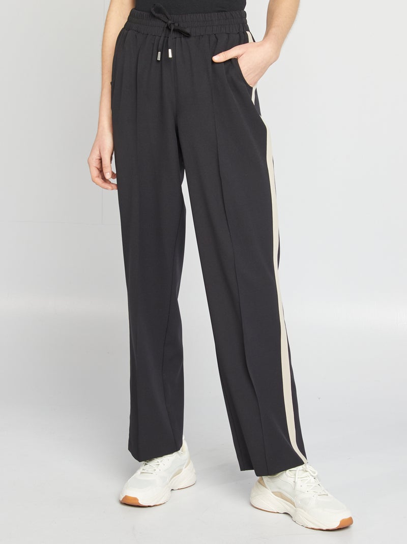 Pantalón ancho de tiro alto con bandas con contraste NEGRO - Kiabi
