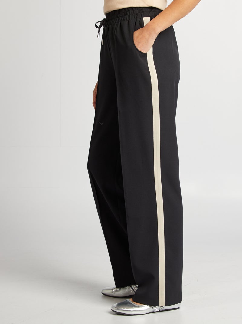 Pantalón ancho de tiro alto con bandas con contraste NEGRO - Kiabi