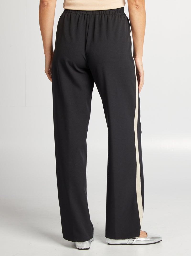 Pantalón ancho de tiro alto con bandas con contraste NEGRO - Kiabi