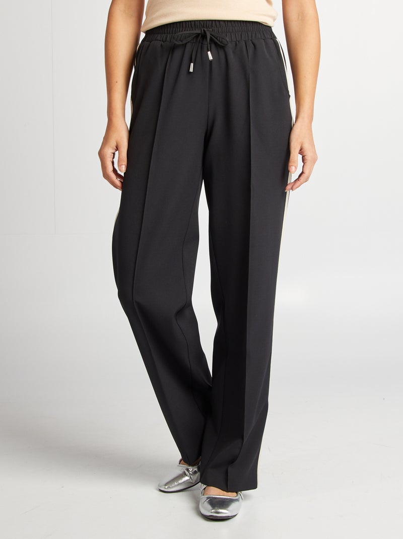 Pantalón ancho de tiro alto con bandas con contraste NEGRO - Kiabi