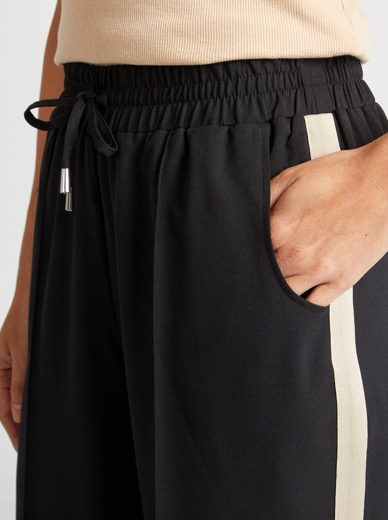 Pantalón ancho de tiro alto con bandas con contraste NEGRO - Kiabi