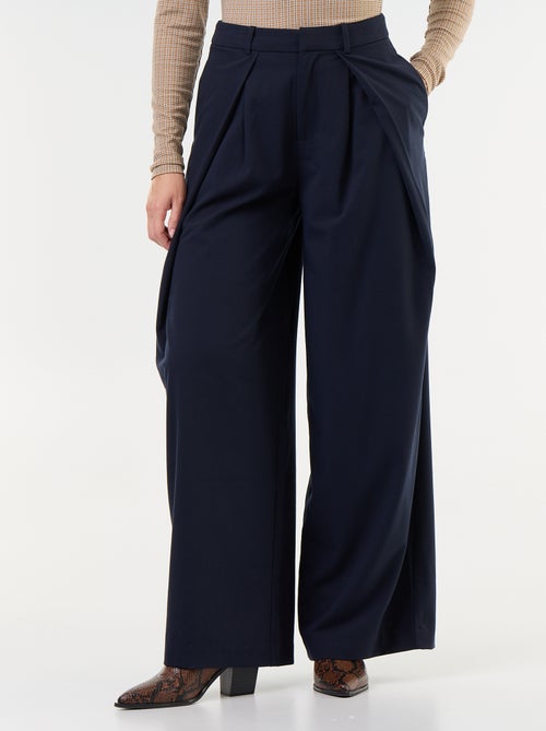 Pantalón ancho de tiro alto con pinzas - Kiabi