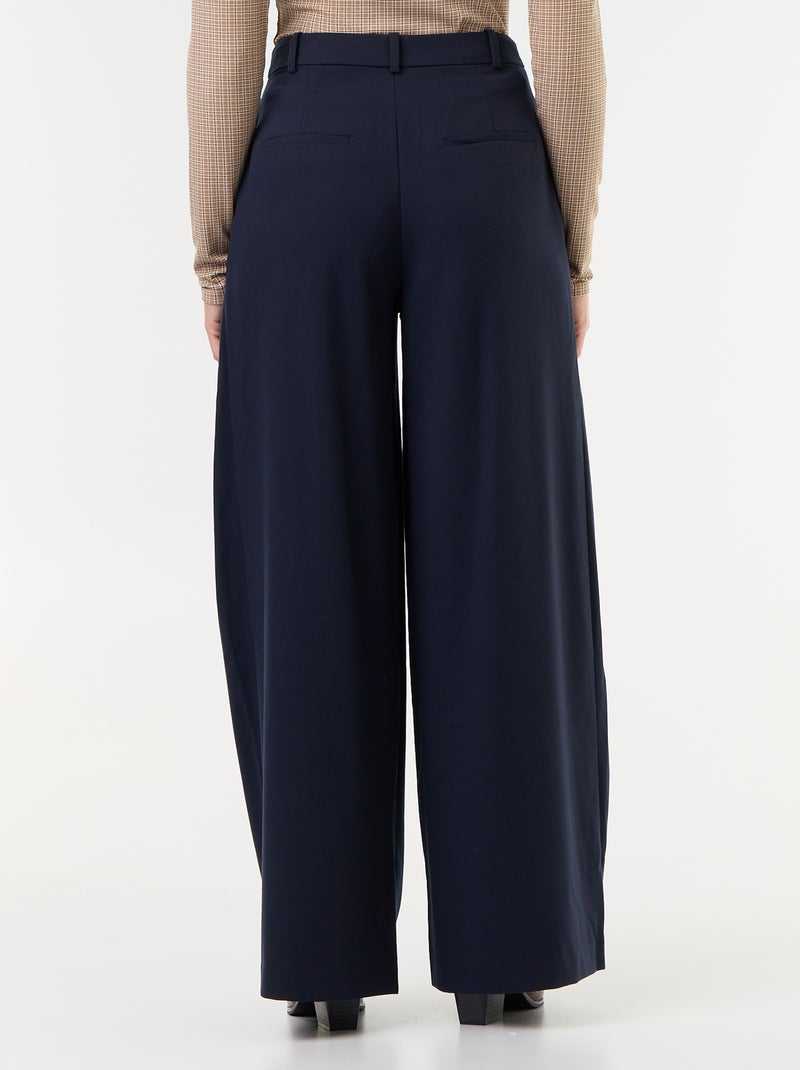 Pantalón ancho de tiro alto con pinzas Azul - Kiabi