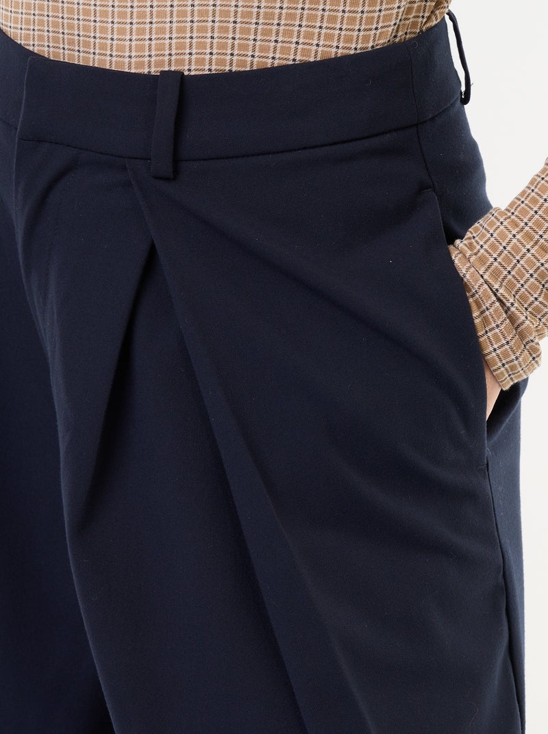 Pantalón ancho de tiro alto con pinzas Azul - Kiabi
