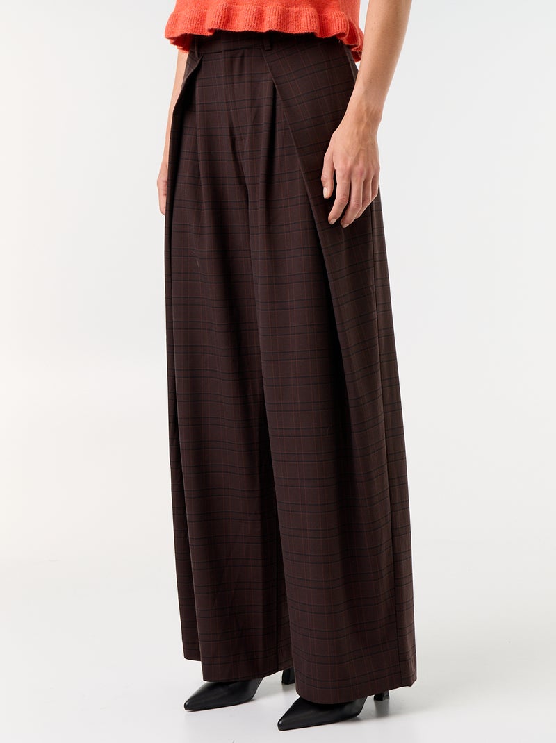 Pantalón ancho de tiro alto con pinzas Marron - Kiabi