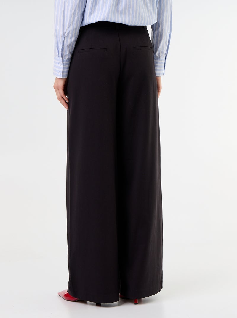 Pantalón ancho de tiro alto con pinzas Negro - Kiabi
