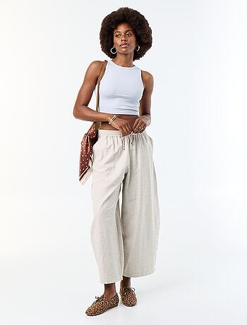 Pantalón ancho de tiro alto de lino mezclado