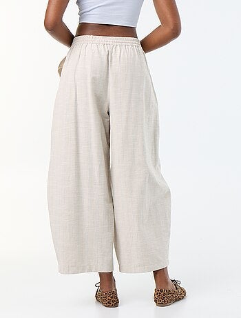 Pantalón ancho de tiro alto de lino mezclado