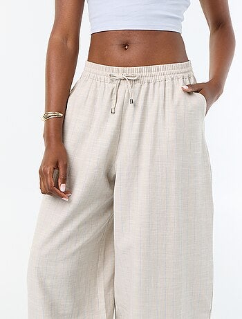 Pantalón ancho de tiro alto de lino mezclado