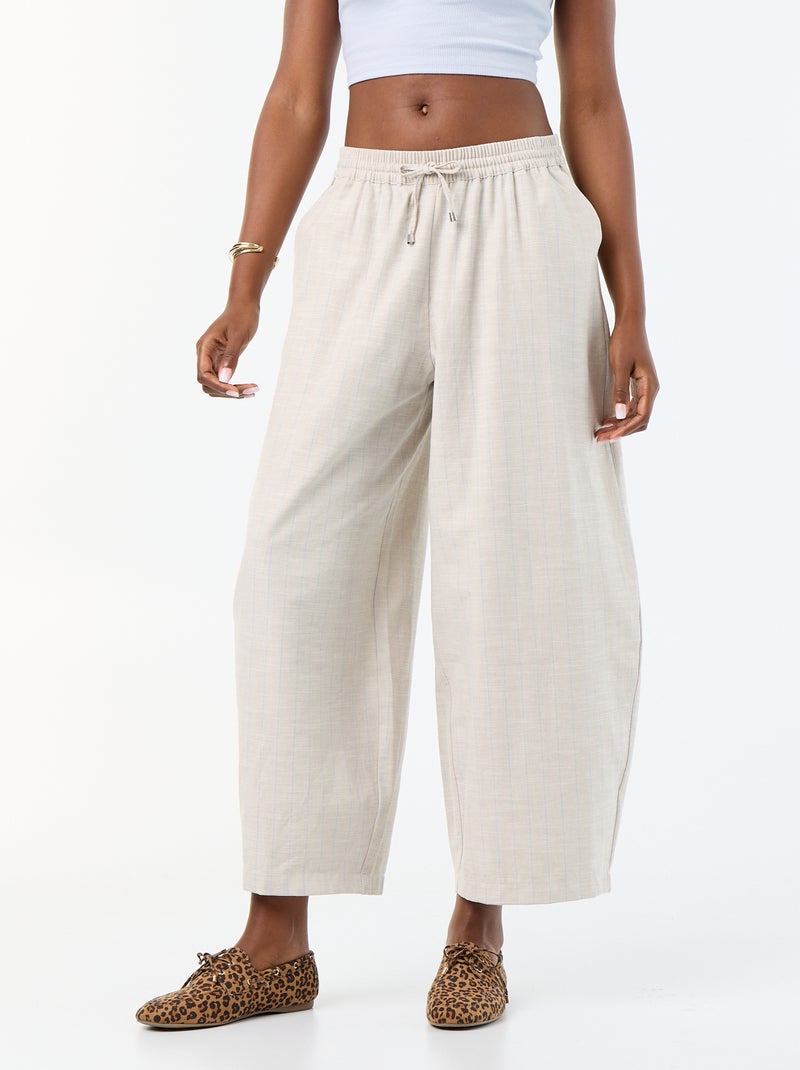Pantalón ancho de tiro alto de lino mezclado Beige - Kiabi