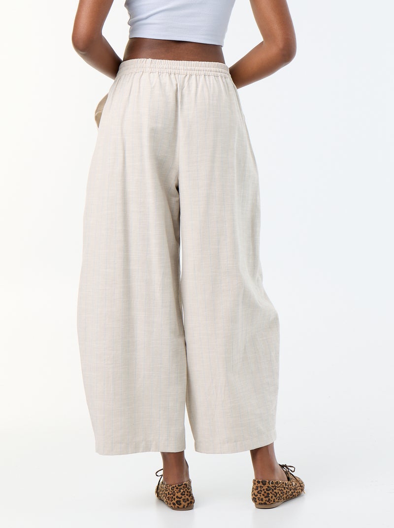 Pantalón ancho de tiro alto de lino mezclado Beige - Kiabi
