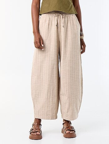 Pantalón ancho de tiro alto de lino mezclado