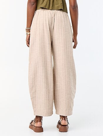 Pantalón ancho de tiro alto de lino mezclado