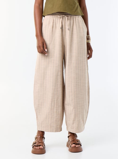 Pantalón ancho de tiro alto de lino mezclado - Kiabi Pantalón ancho de tiro alto de lino mezclado - Kiabi