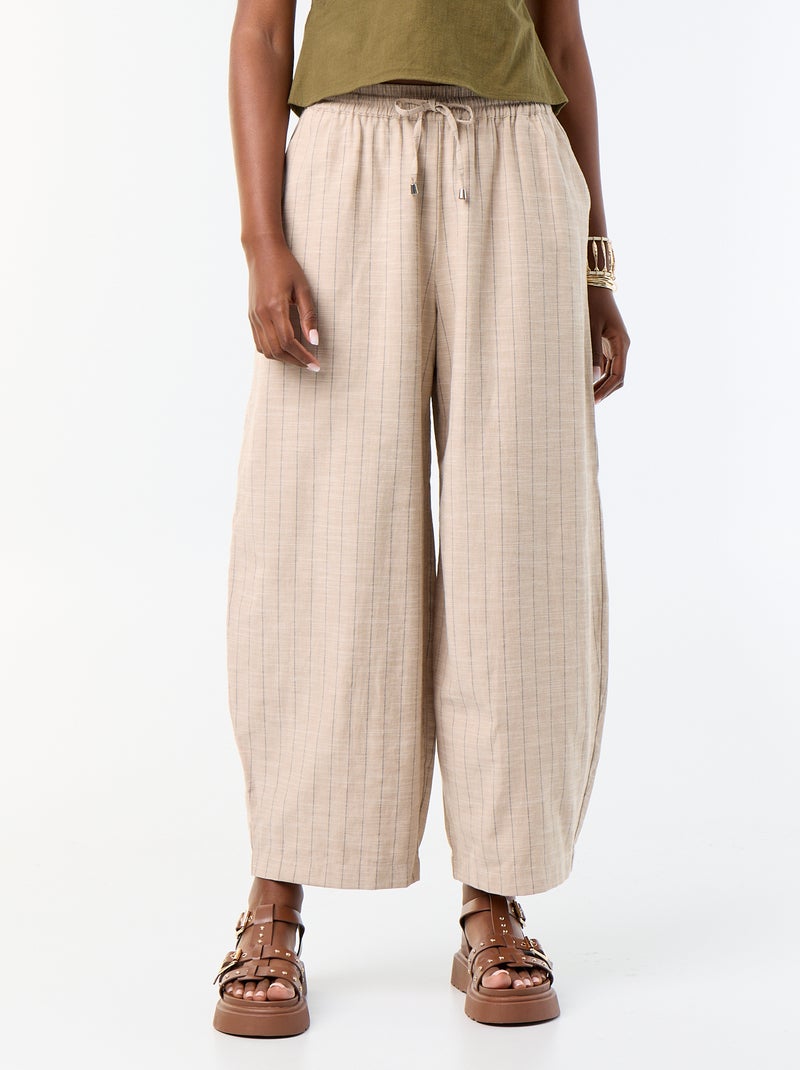 Pantalón ancho de tiro alto de lino mezclado Beige - Kiabi