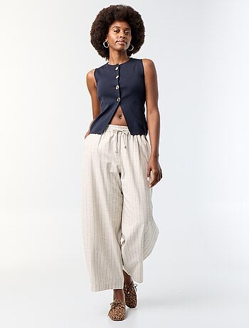 Pantalón ancho de tiro alto de lino mezclado