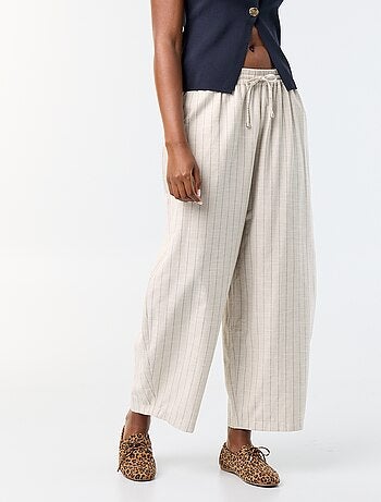Pantalón ancho de tiro alto de lino mezclado