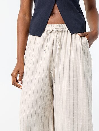 Pantalón ancho de tiro alto de lino mezclado