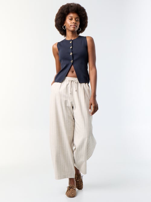 Pantalón ancho de tiro alto de lino mezclado - Kiabi Pantalón ancho de tiro alto de lino mezclado - Kiabi