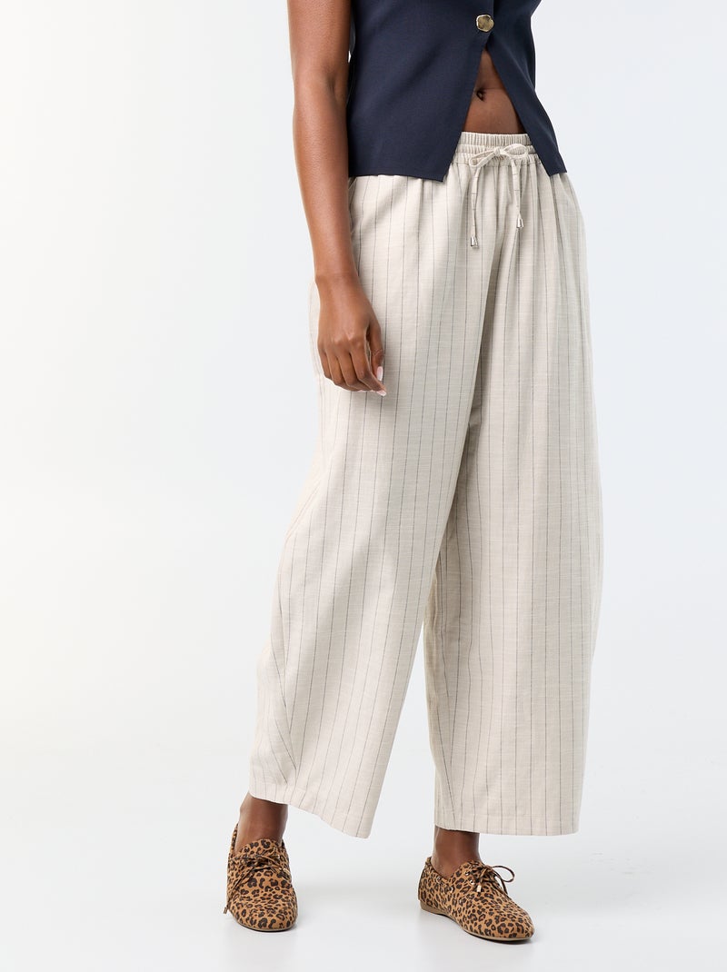 Pantalón ancho de tiro alto de lino mezclado Beige - Kiabi