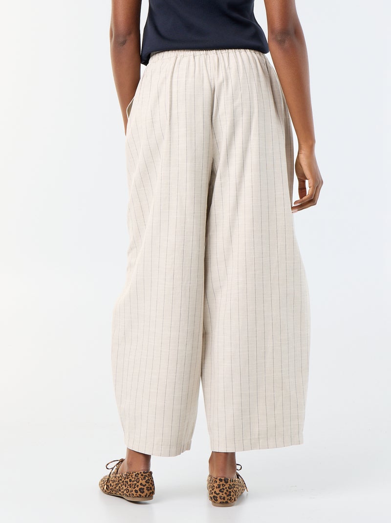 Pantalón ancho de tiro alto de lino mezclado Beige - Kiabi