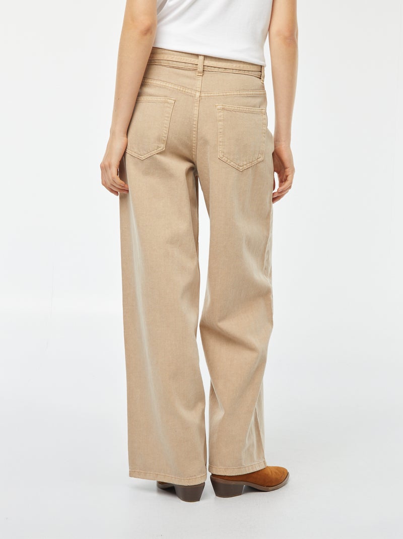 Pantalón ancho de tiro alto de sarga con cinturón anudable BEIGE - Kiabi