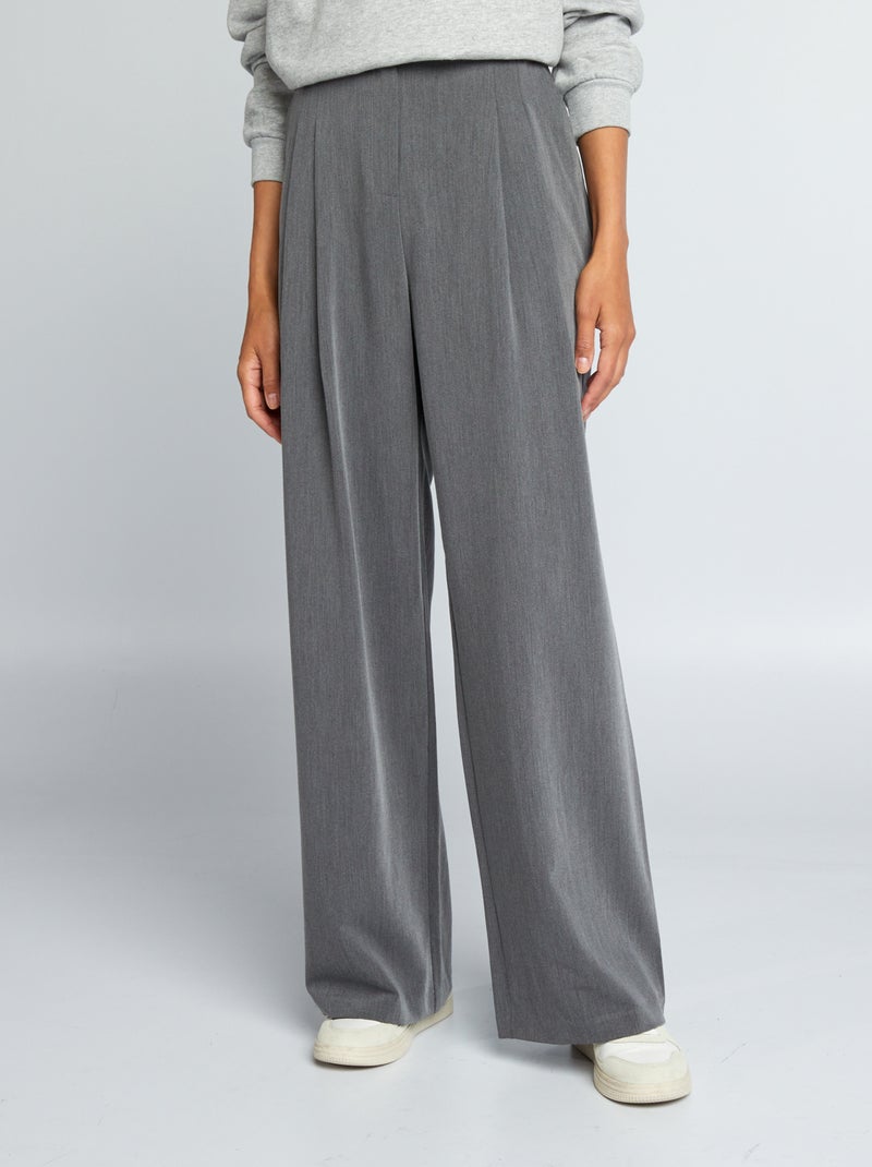Pantalón ancho de tiro alto GRIS - Kiabi