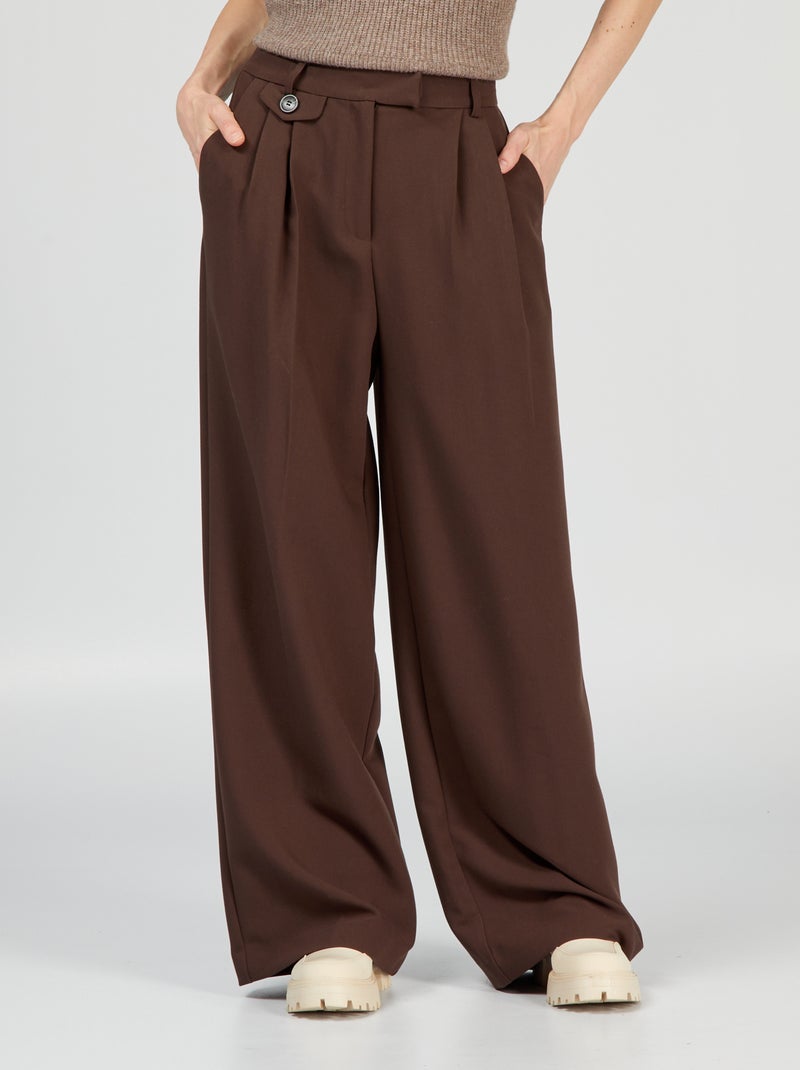 Pantalón ancho de tiro alto MARRON - Kiabi
