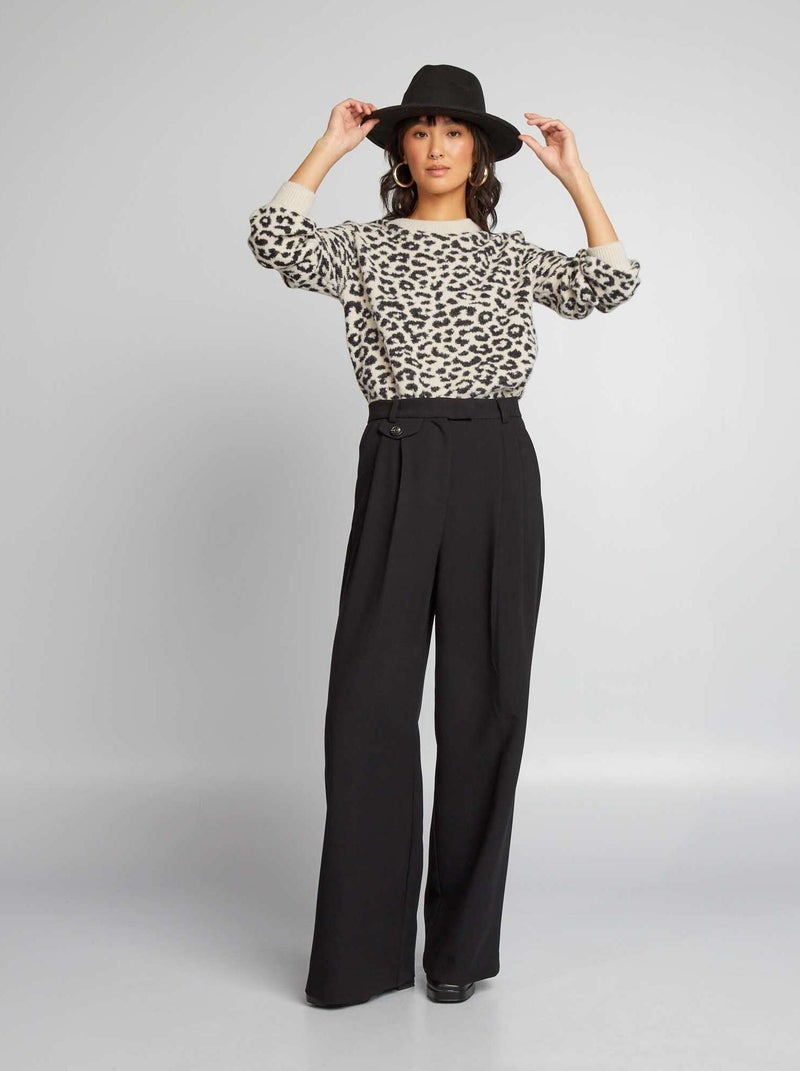 Pantalón ancho de tiro alto negro - Kiabi