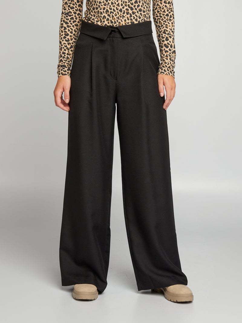 Pantalón ancho de tiro alto negro - Kiabi