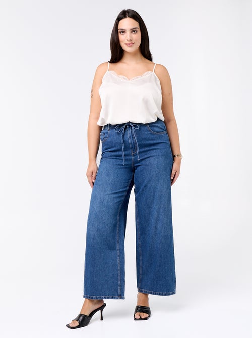 Pantalón ancho de vaquero con cinturón para anudar - Kiabi