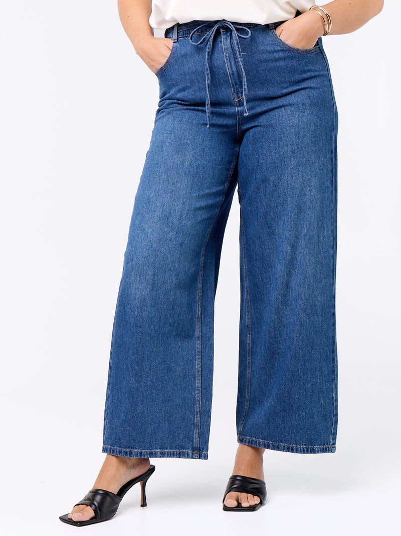 Pantalón ancho de vaquero con cinturón para anudar Azul - Kiabi