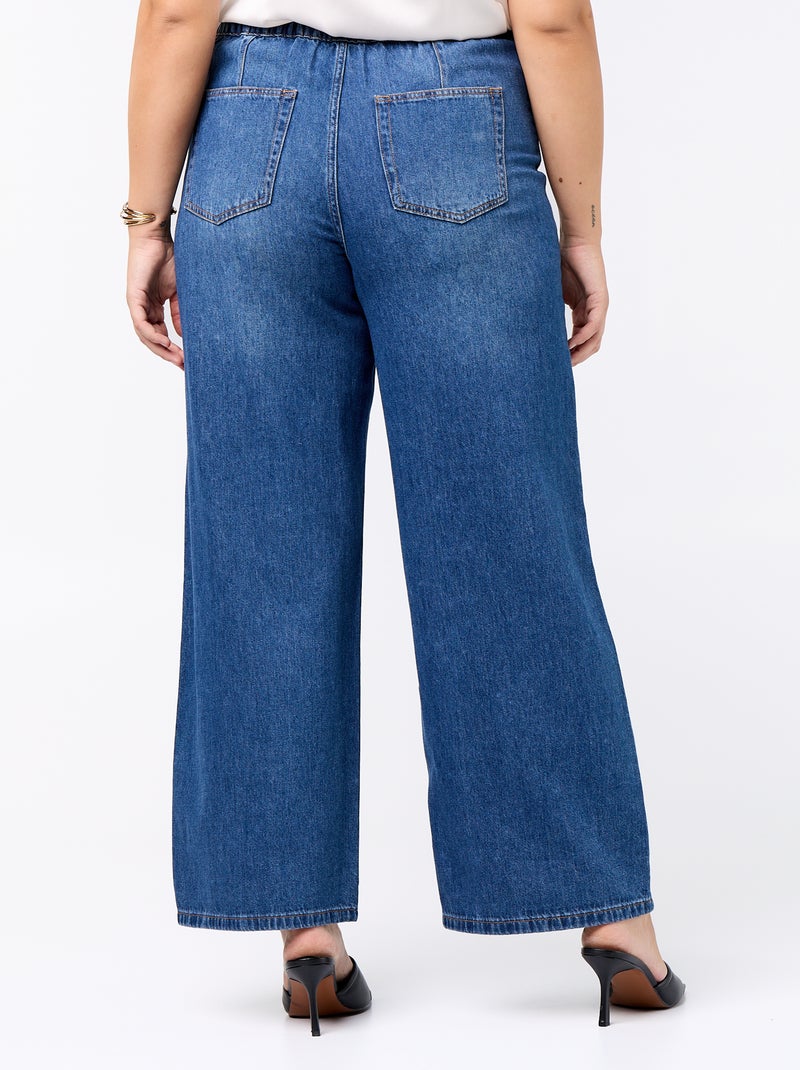 Pantalón ancho de vaquero con cinturón para anudar Azul - Kiabi