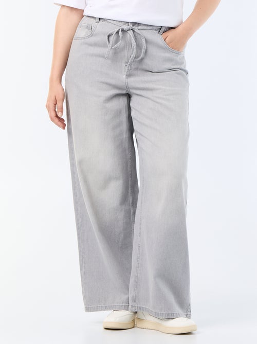Pantalón ancho de vaquero con cinturón para anudar - Kiabi