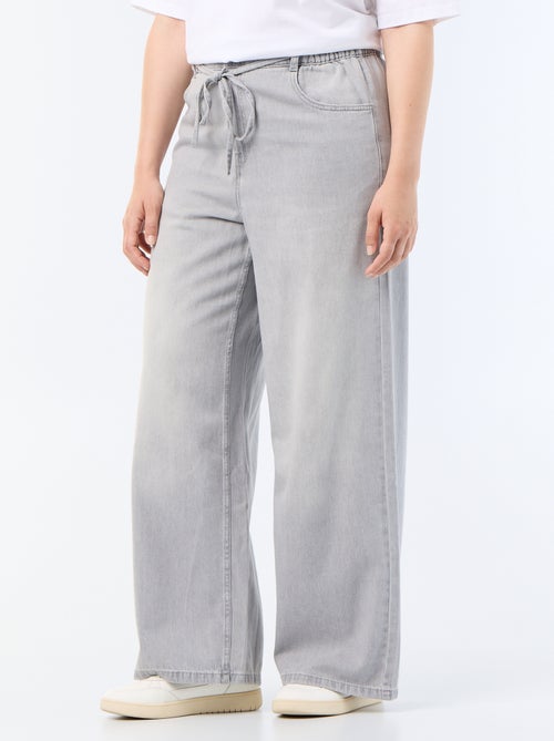 Pantalón ancho de vaquero con cinturón para anudar - Kiabi