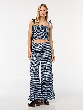 Pantalón ancho de vichy con volantes
