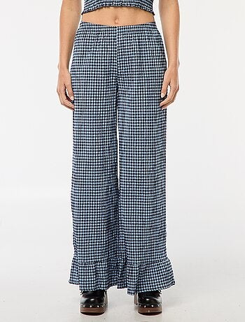 Pantalón ancho de vichy con volantes