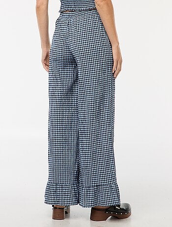 Pantalón ancho de vichy con volantes