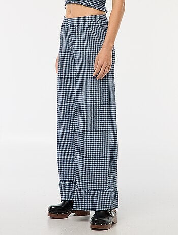Pantalón ancho de vichy con volantes