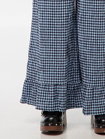 Pantalón ancho de vichy con volantes