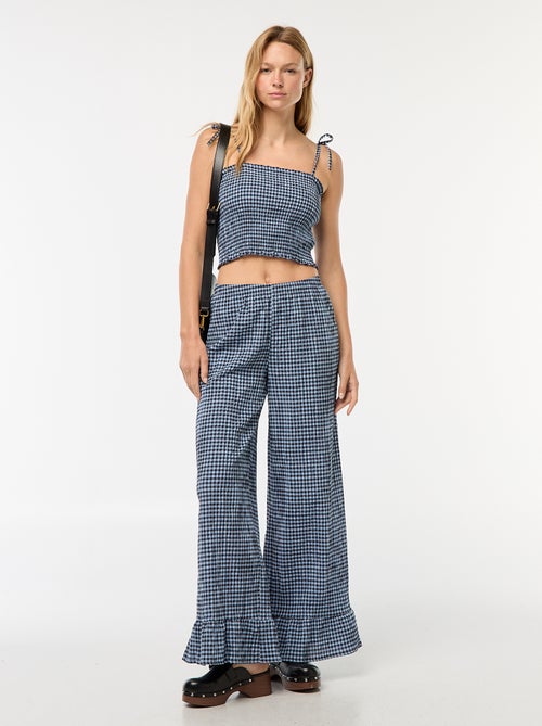 Pantalón ancho de vichy con volantes - Kiabi