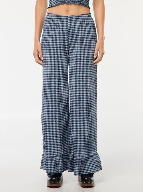 Pantalón ancho de vichy con volantes - Kiabi