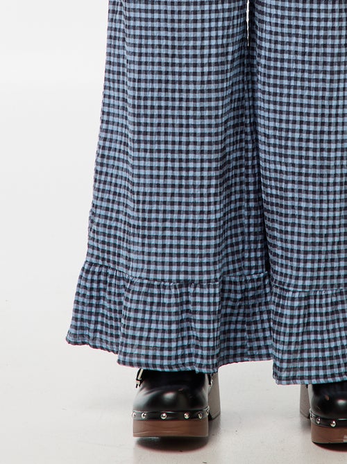 Pantalón ancho de vichy con volantes - Kiabi