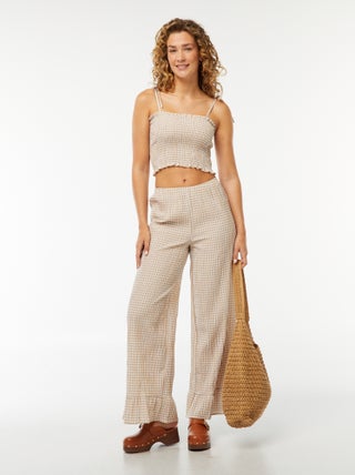 Pantalón ancho de vichy con volantes